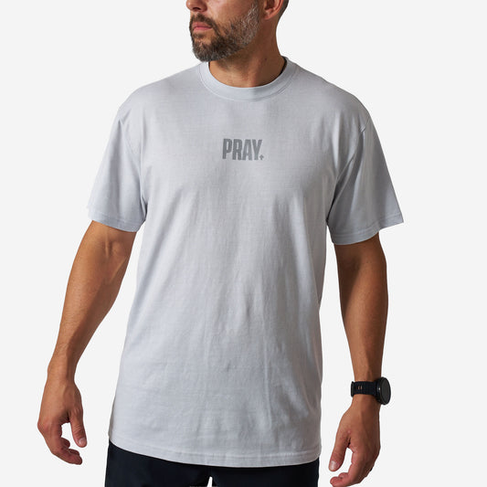 Vintage Washed Tee - PRAY - Light Grey