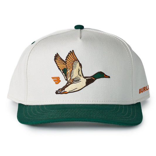 Cap with a duck design and BURLINGTON logo on a white background