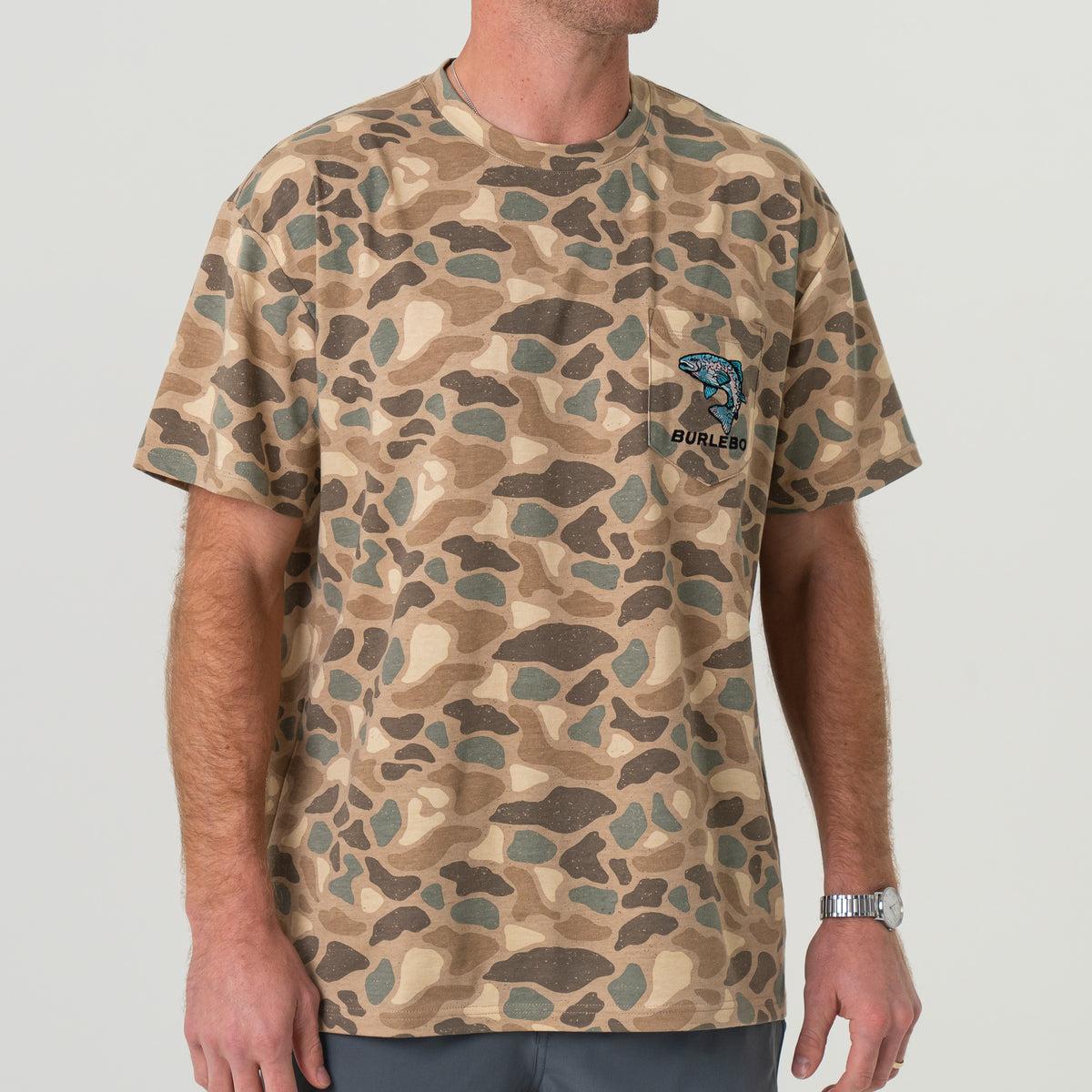 Short Sleeve Tee - Pintail Camo - Jumping Trout Pocket Tee