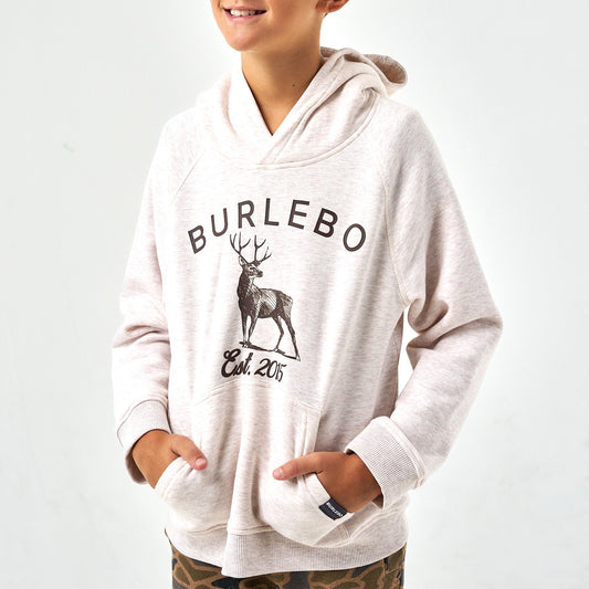 Youth Fleece Hoodie - Whitetail Deer - Heather Oatmeal