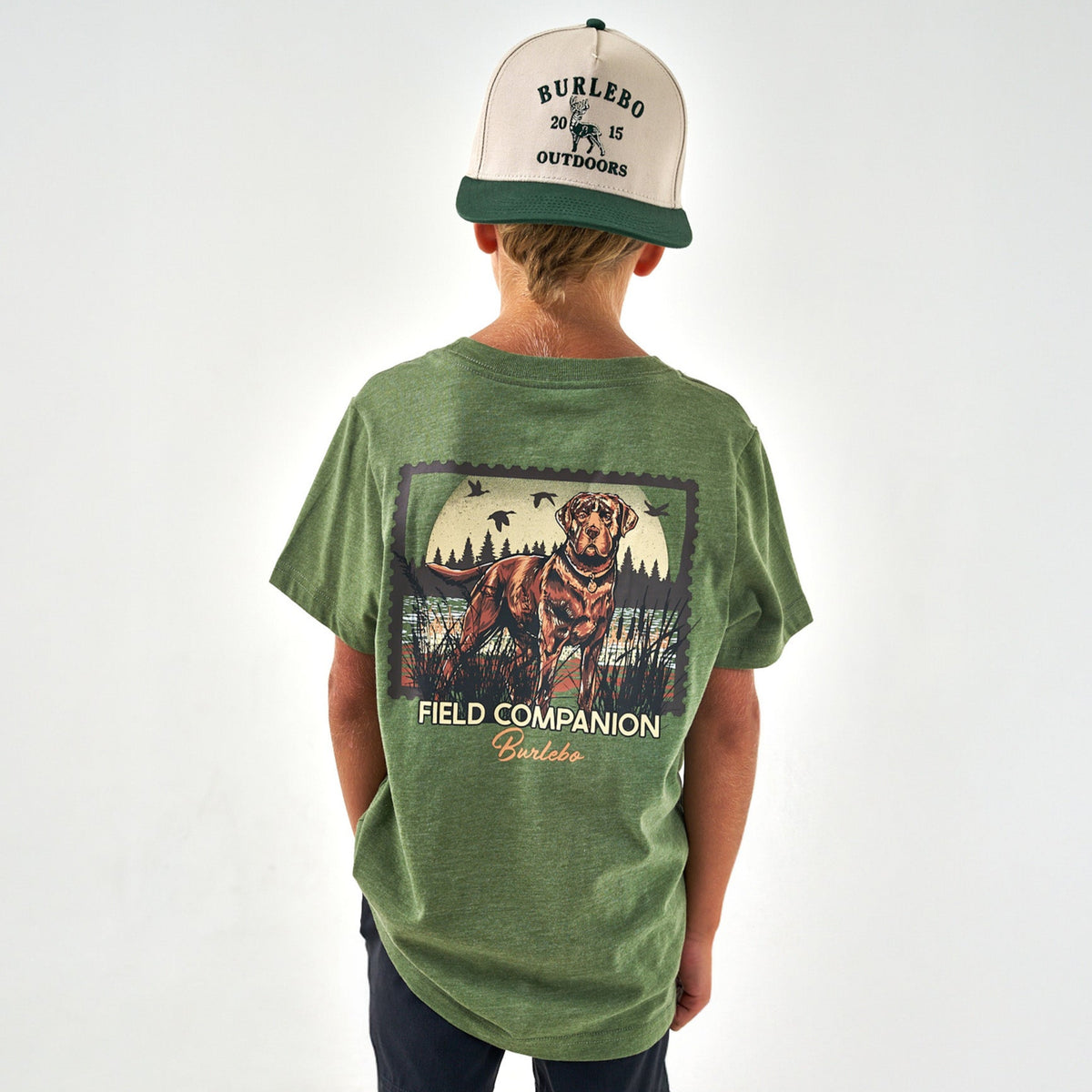 Youth Tee - Duck Dog Stamp - Heather Olive