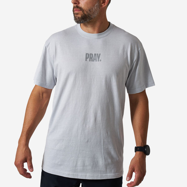 Vintage Washed Tee - PRAY - Light Grey