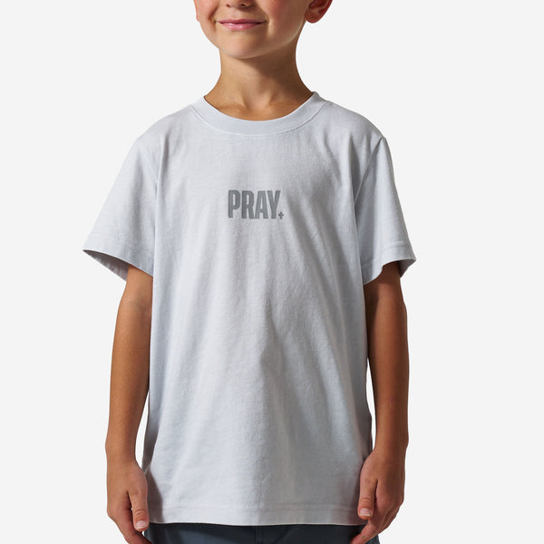 Youth Vintage Washed Tee - PRAY - Light Grey