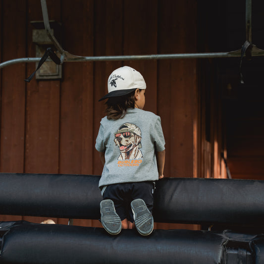 Youth Short Sleeve Tee - Mallard Camo Dog - Dark Heather Grey