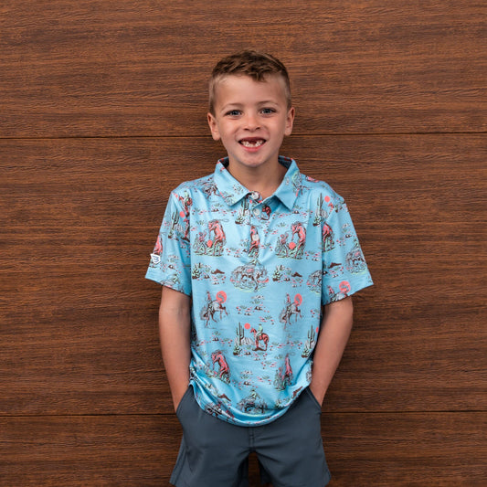Youth Performance Polo - Cowboy Up Blue