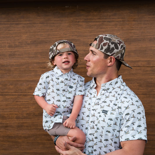 Youth Performance Button Up - Flying Mallard Ducks White