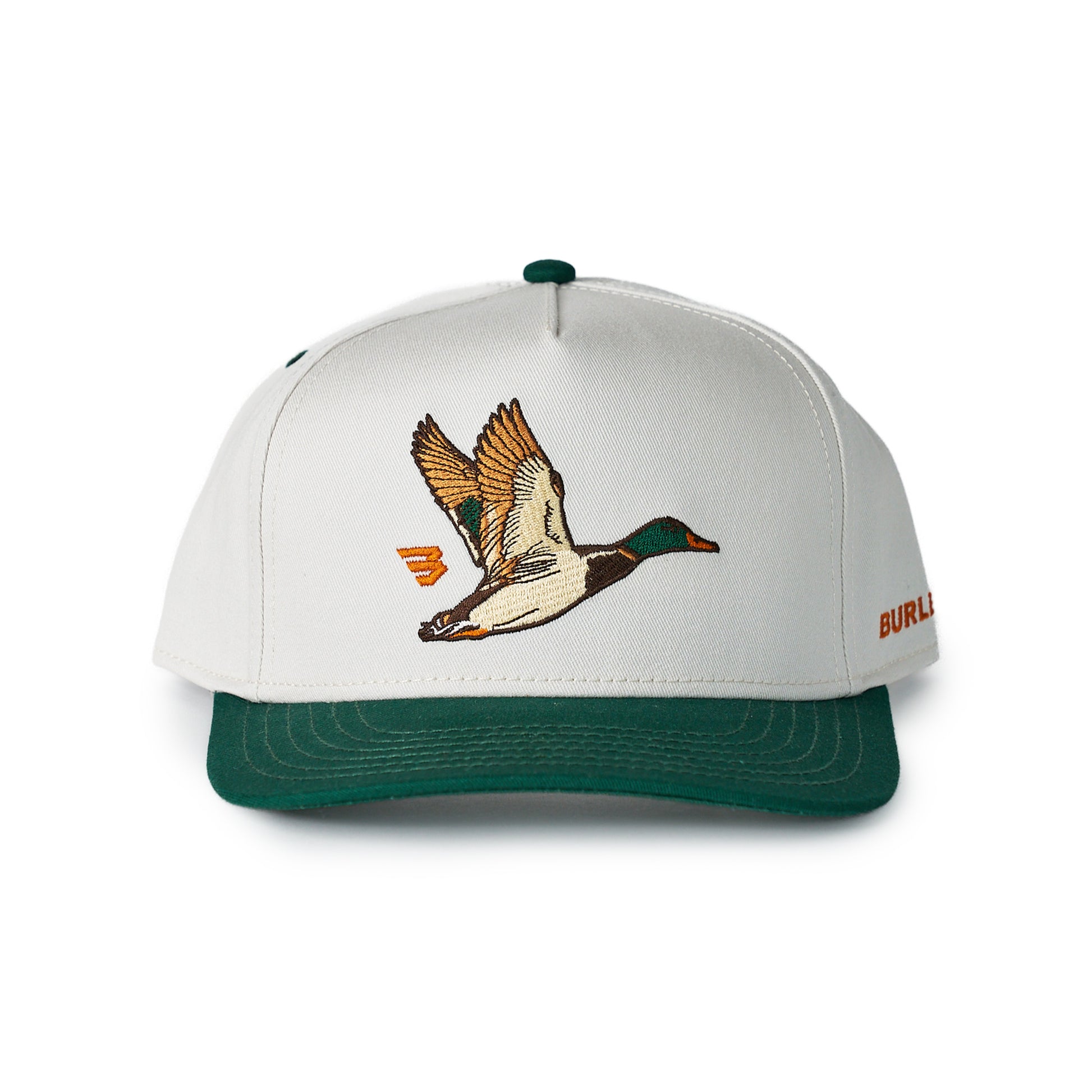 Cap with a duck design and BURLINGTON logo on a white background