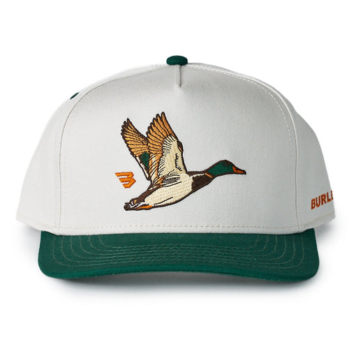Cap with a duck design and BURLINGTON logo on a white background