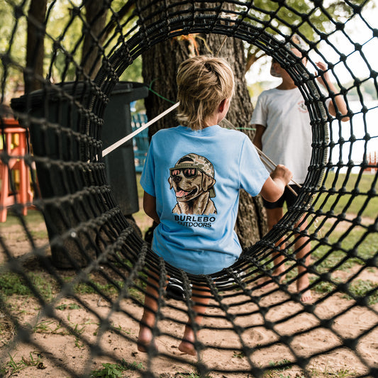 Youth Short Sleeve Tee - Mallard Camo Dog - Periwinkle Blue