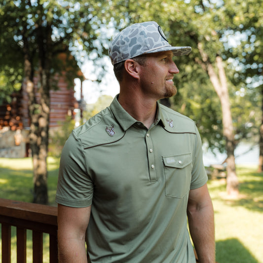 Pearl Snap Performance Polo - Whitetail Deer - Green