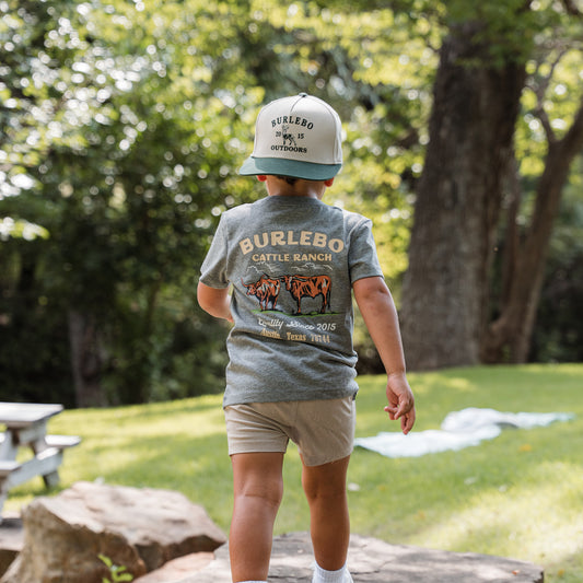 Youth Short Sleeve Tee - BURLEBO Cattle Ranch - Dark Heather Grey