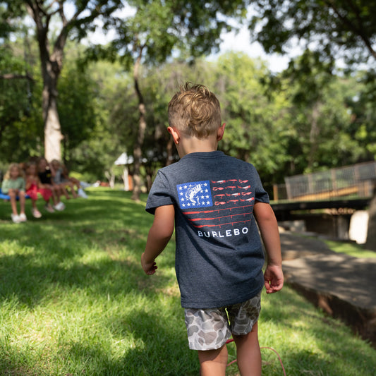 Youth Short Sleeve Tee - Fishing USA - Heather Navy