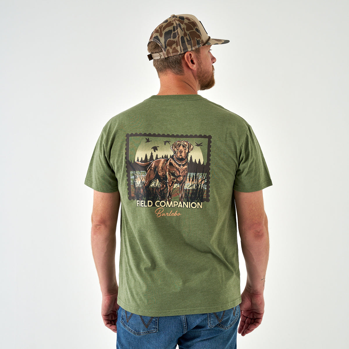 Short Sleeve Tee - Duck Dog Stamp - Heather Olive