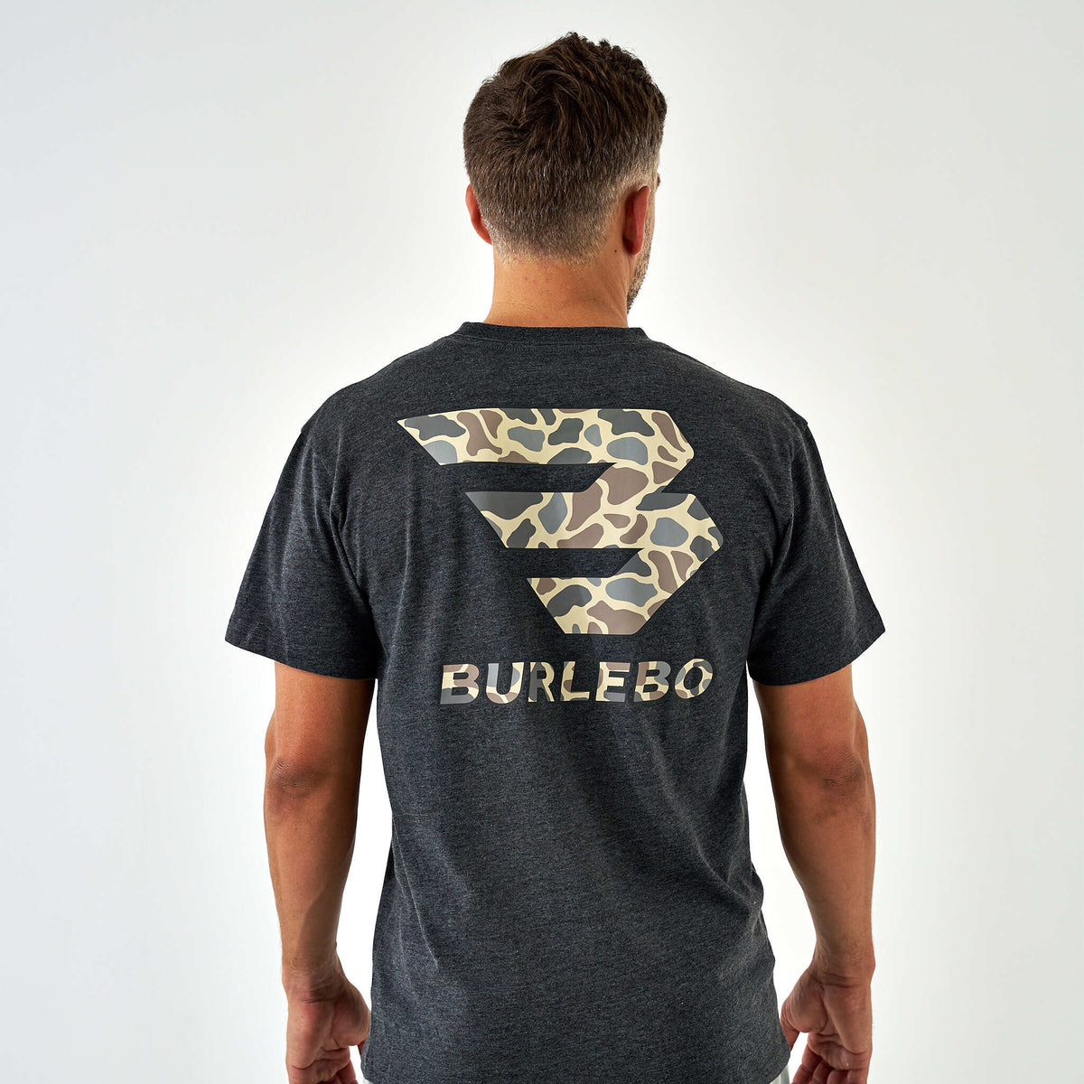 SS - Flying B Deer Camo Logo - Heather Black