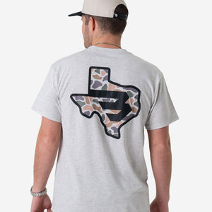 Short Sleeve Tee - Texas Camo Flying B Logo - Heather Ash Grey