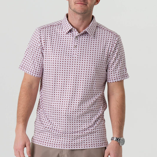 Performance Polo - Texas - White & Maroon