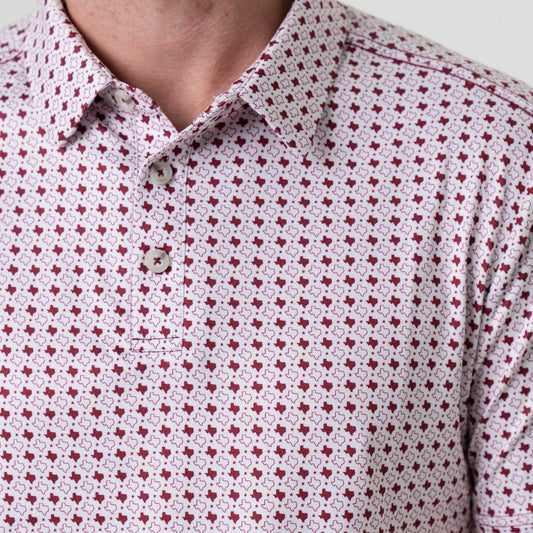 Performance Polo - Texas - White & Maroon