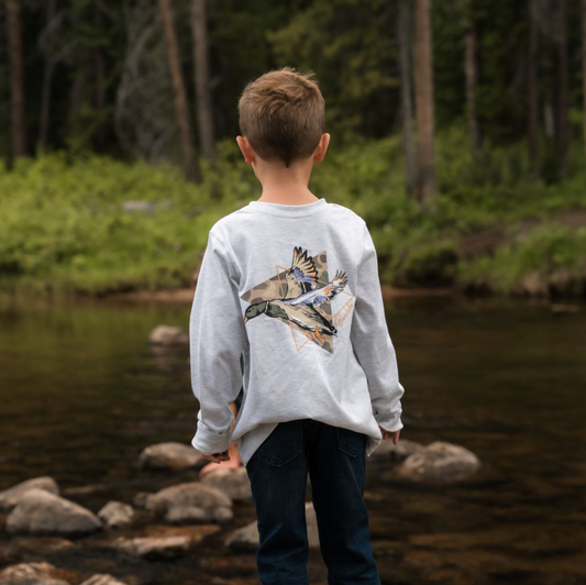 Youth Long Sleeve Tee - Pintail Triangle Duck - Ash Grey