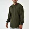 Man wearing the Mallard Green Thermal Hoodie, front view with drawstrings and hem logo tag