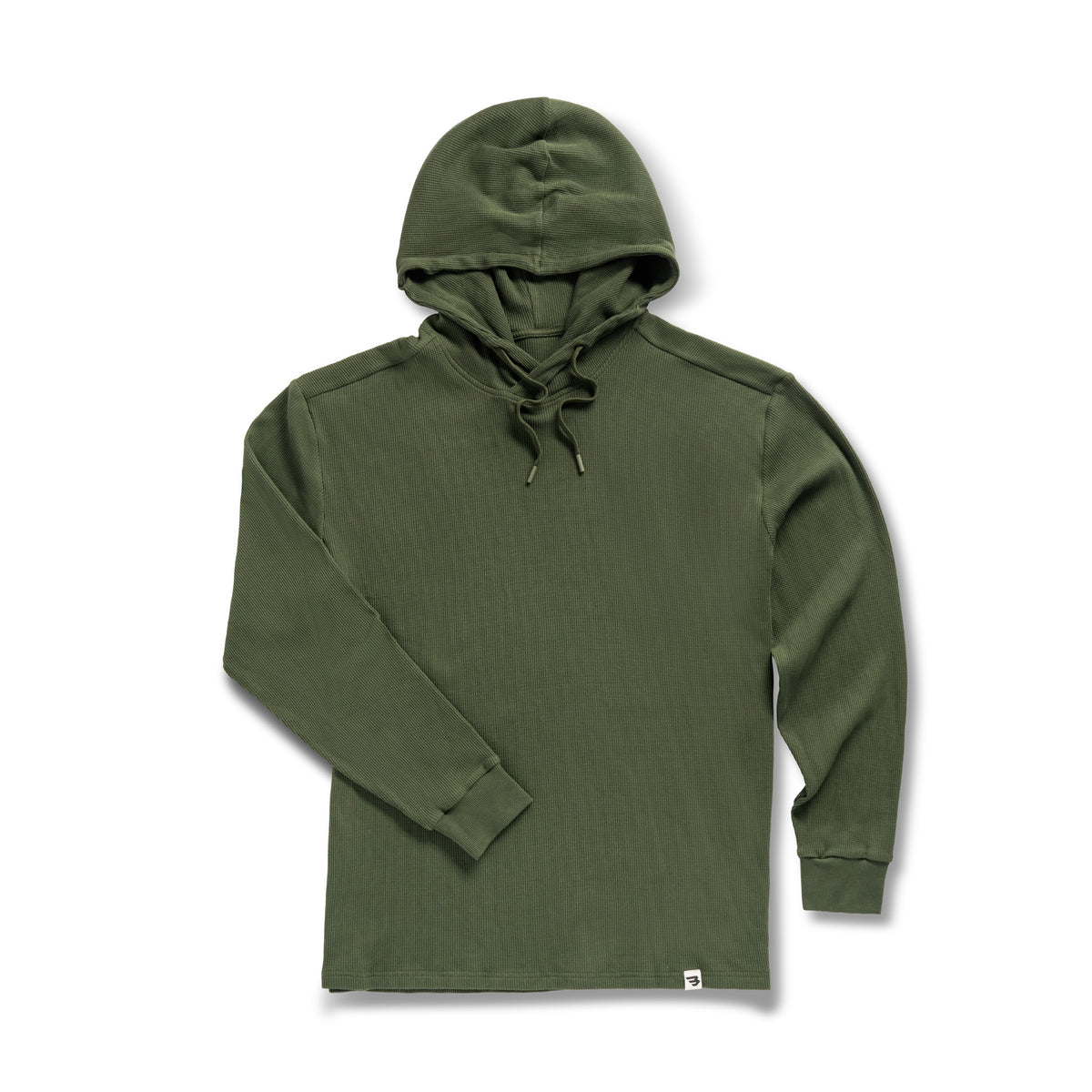 Flat lay of the Mallard Green Thermal Hoodie on a white background