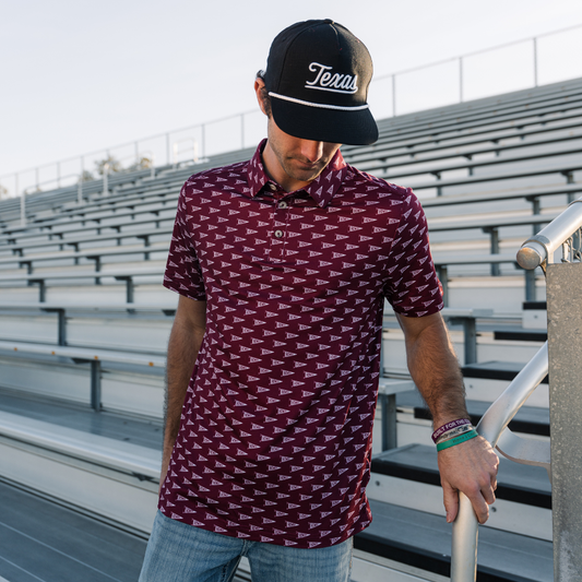 Performance Polo - Howdy Pennants - Maroon