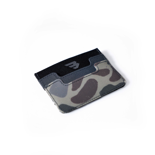 Camouflage-patterned cardholder on a white background