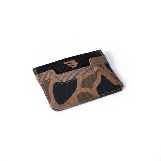 Camouflage-patterned cardholder on a white background