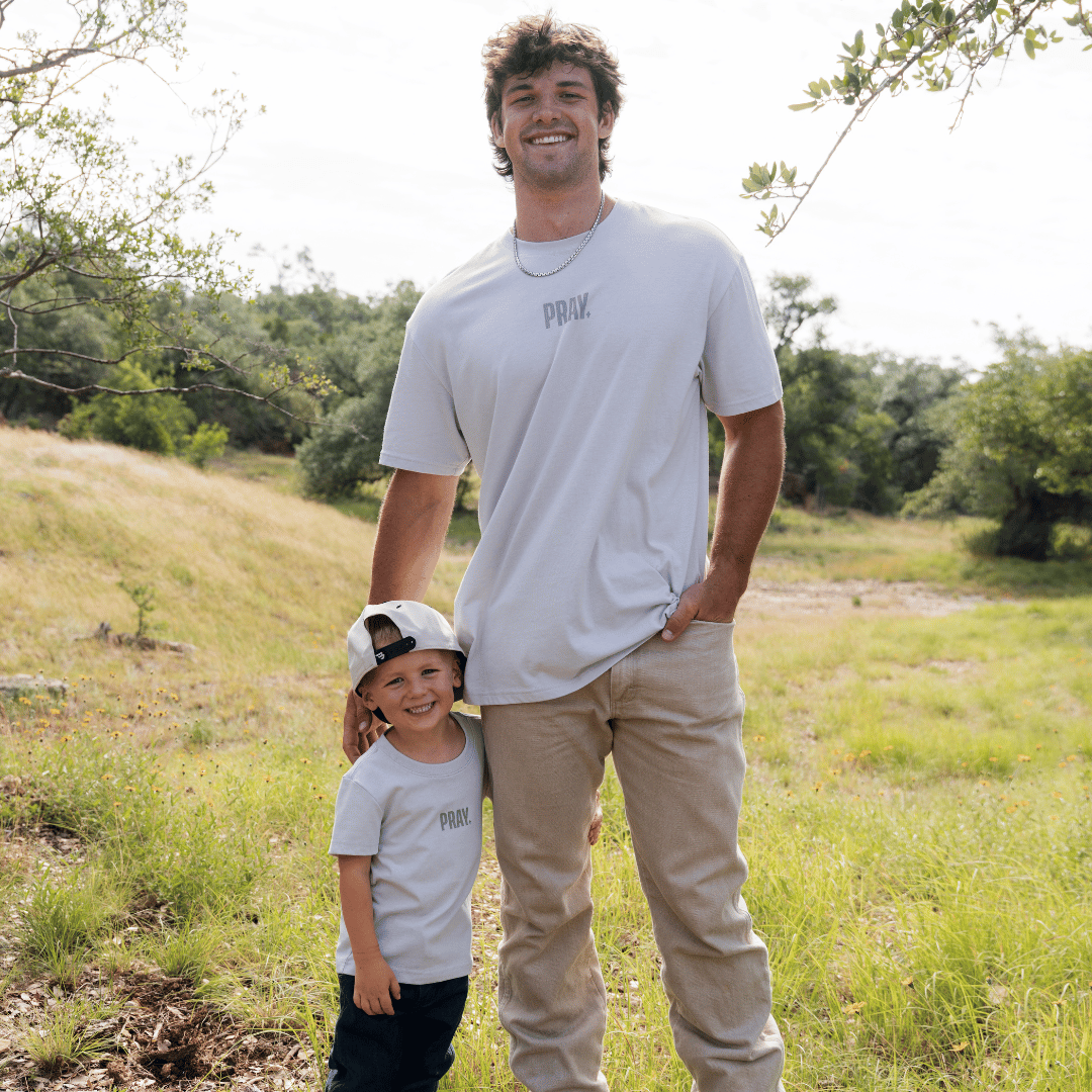 Father and Son Bundle - Vintage Washed Tee - PRAY - Light Grey