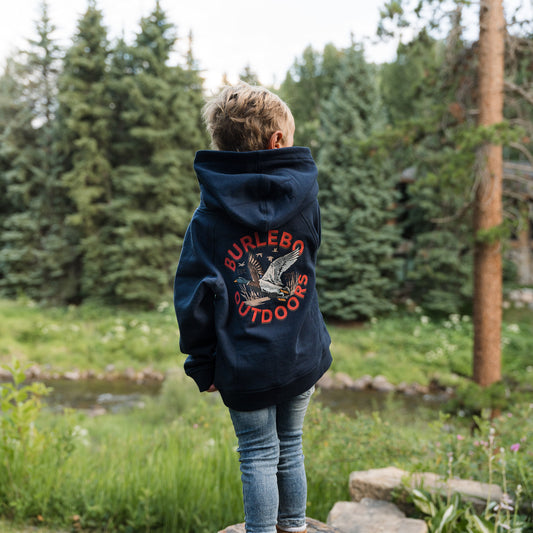 Youth Fleece Hoodie - Old School Duck Hunt - Navy