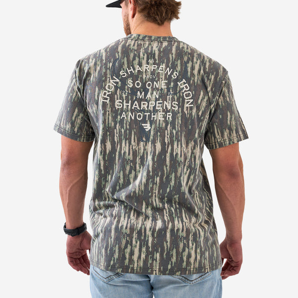 Vintage Washed Graphic Tee - Proverbs 27:17 - Midland Camo
