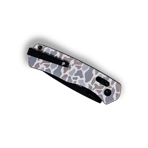 Closed Williams Knife Co Classic Deer Camo Everyday Carry Knife showing the handle and pocket clip