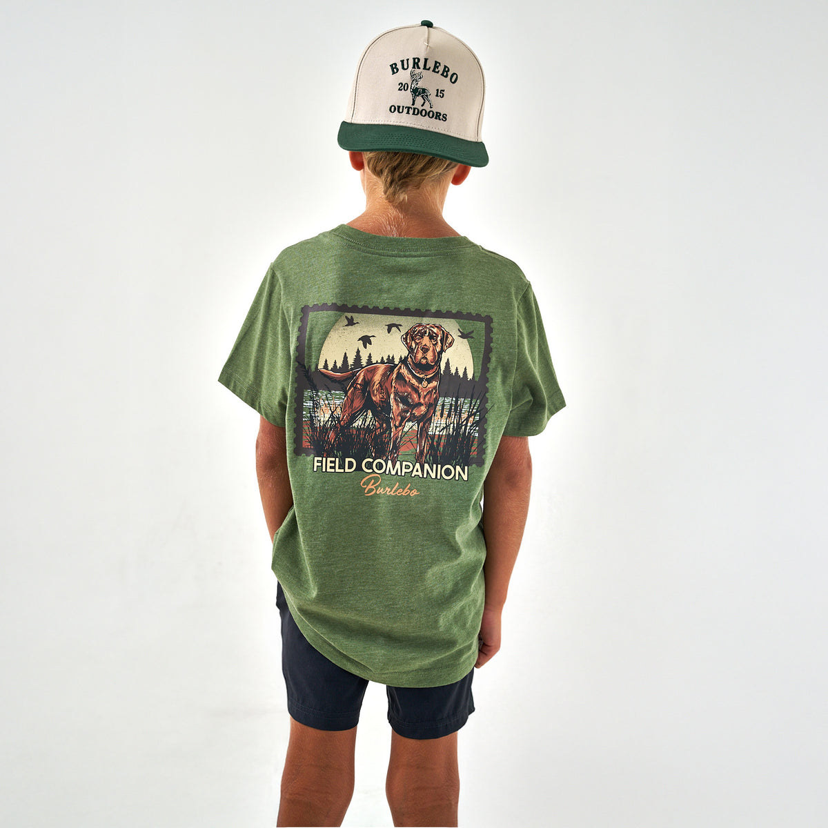 Youth - Short Sleeve Tee - Duck Dog Stamp - Heather Olive