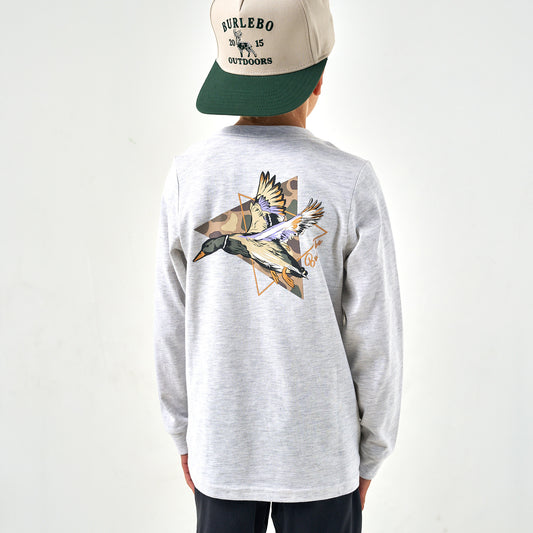 Youth Long Sleeve Tee - Pintail Triangle Duck - Ash Grey
