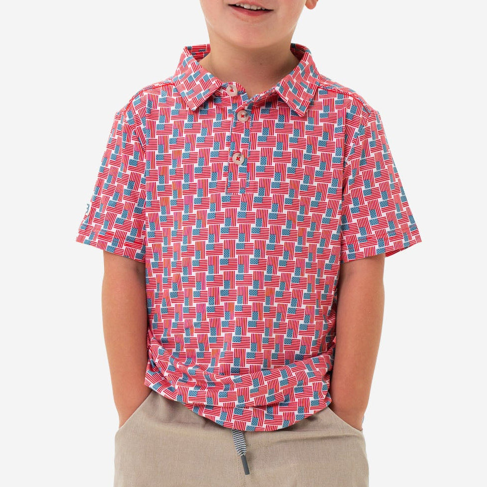 Youth Performance Polo - American Flag Print
