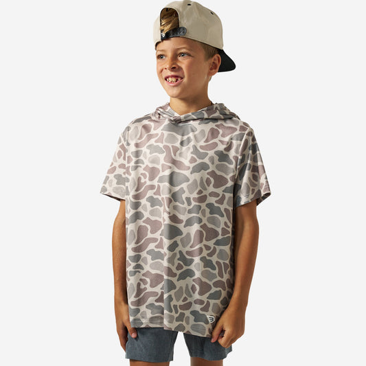 Youth Short Sleeve Performance Hoodie - Classic Deer Camo