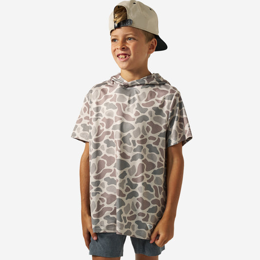 Youth Short Sleeve Performance Hoodie - Classic Deer Camo