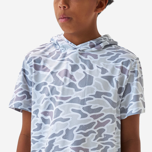 Youth Short Sleeve Performance Hoodie - White Camo