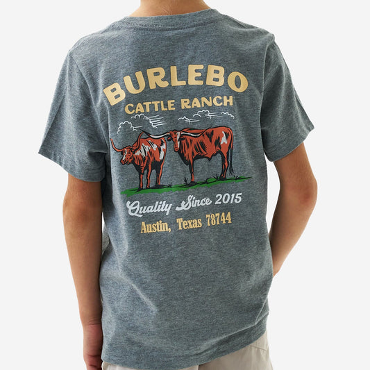 Youth Short Sleeve Tee - BURLEBO Cattle Ranch - Dark Heather Grey