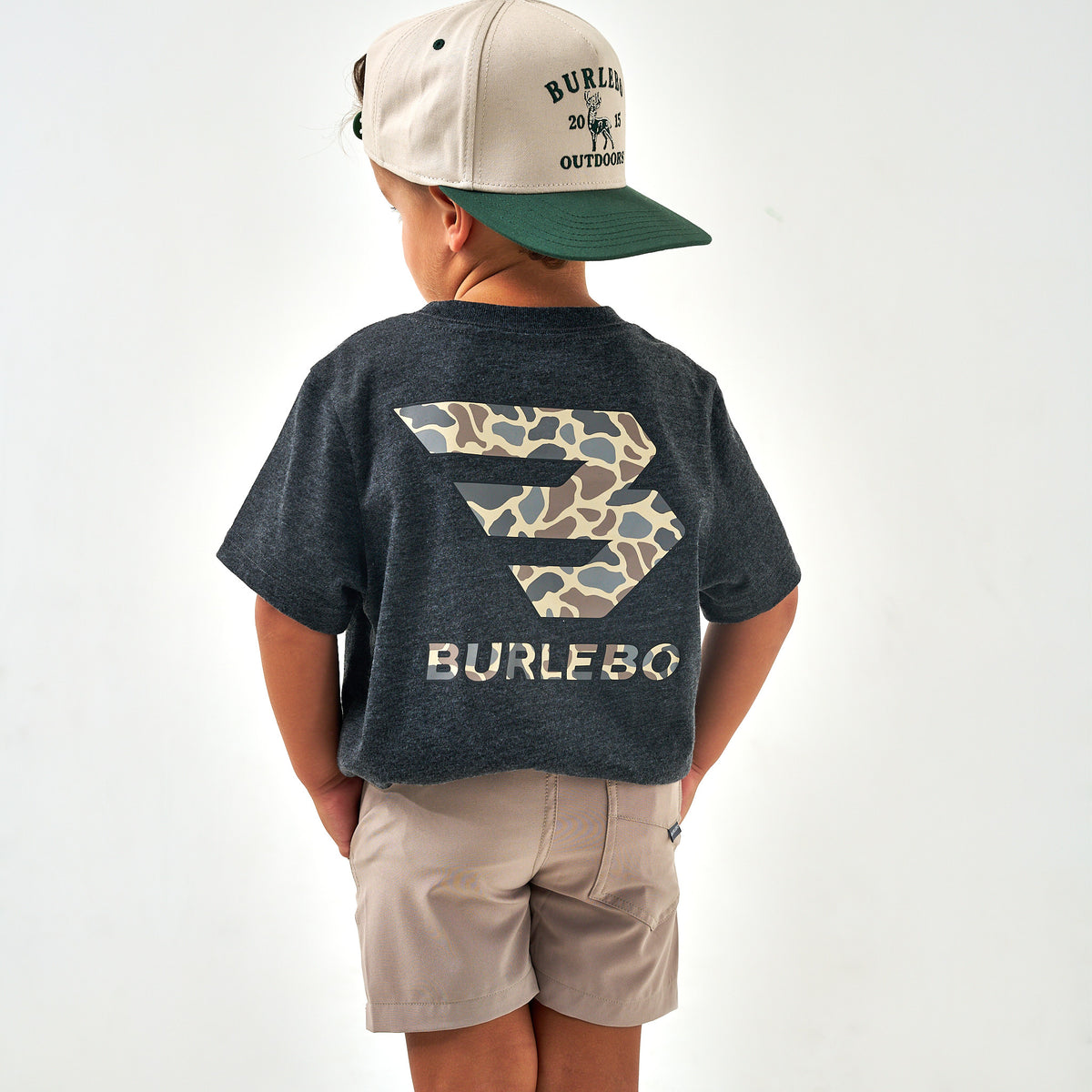 Youth Tee - Flying B Deer Camo Logo - Heather Black