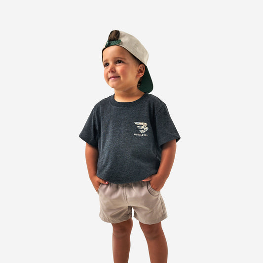 Youth Short Sleeve Tee - Flying B Deer Camo Logo - Heather Black
