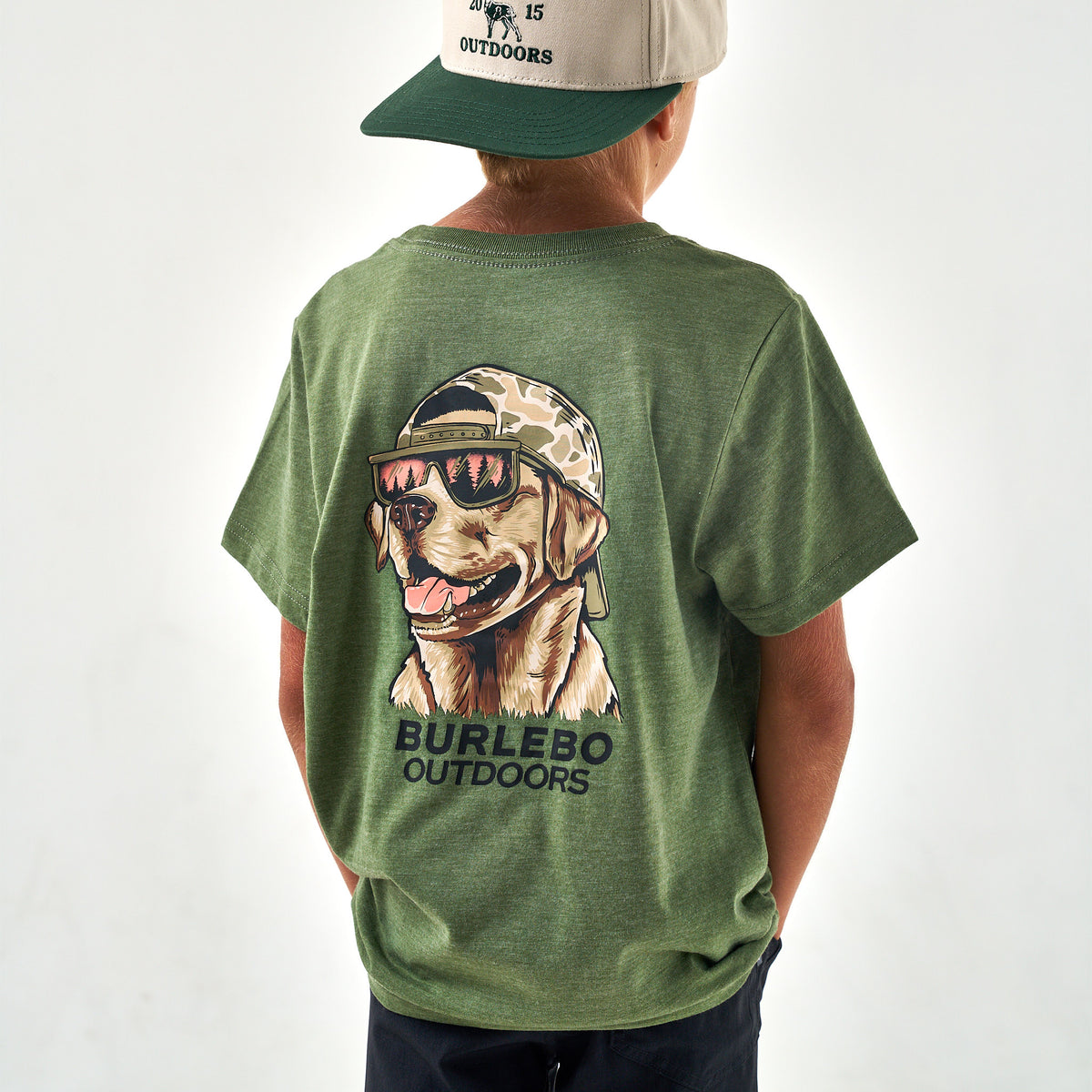Youth - Short Sleeve Tee - Mallard Camo Dog - Heather Olive