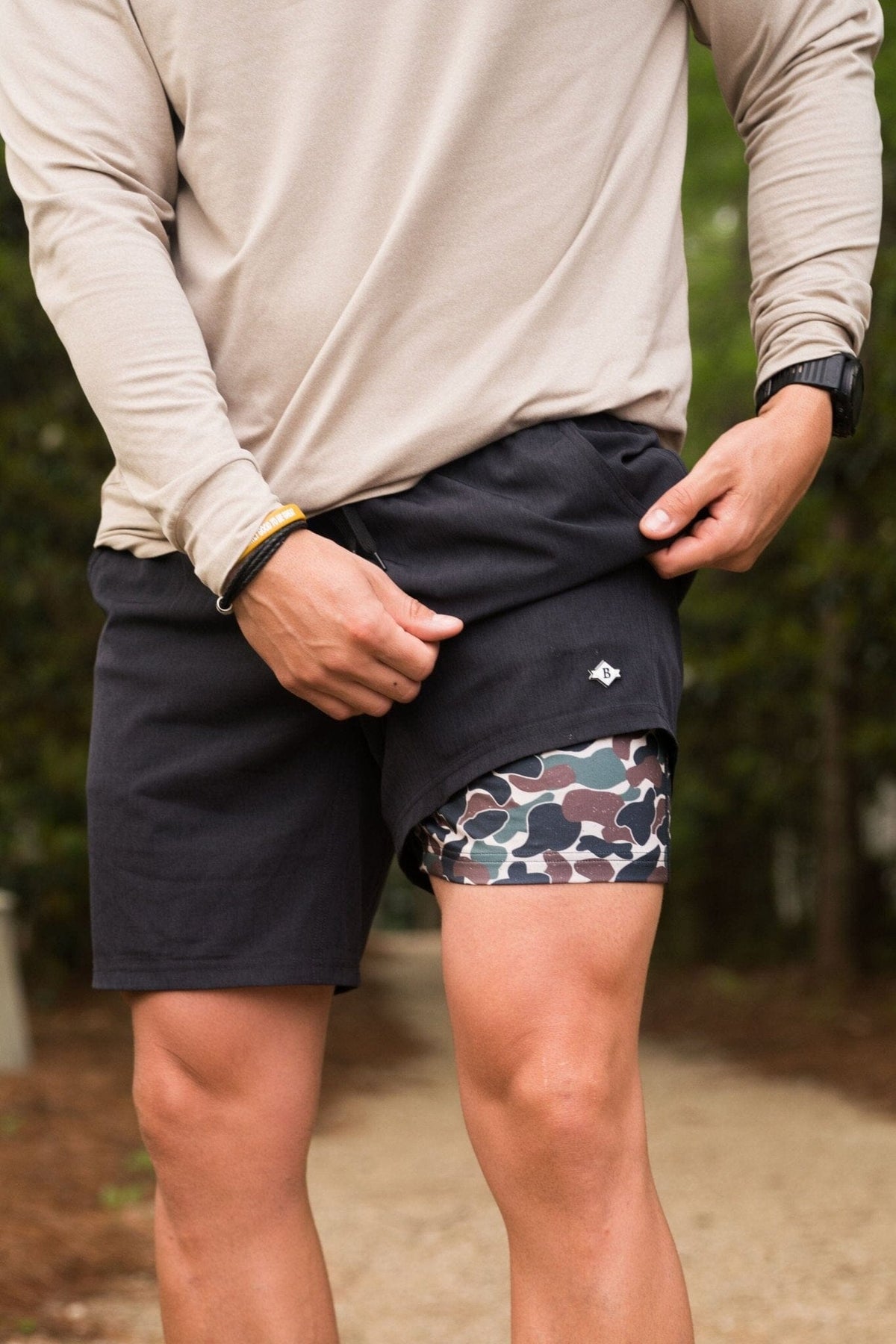 Athletic Shorts - Heather Black - Throwback Camo Liner - BURLEBO