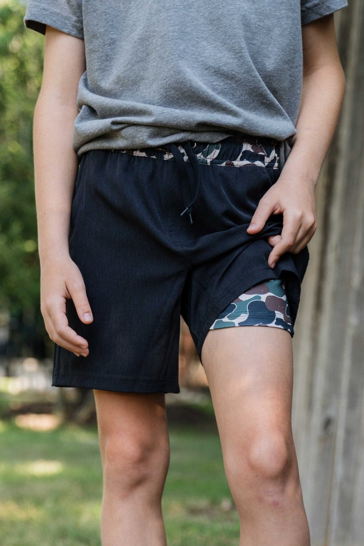 Youth Athletic Shorts - Black - Throwback Camo Liner - BURLEBO