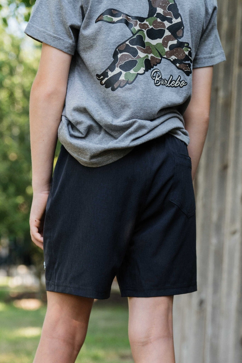 Youth Athletic Shorts - Black - Throwback Camo Liner - BURLEBO