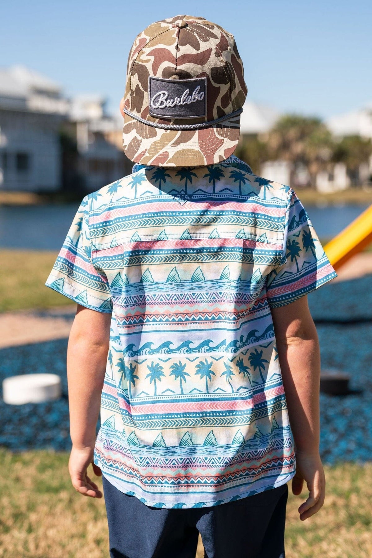 Youth Performance Button Up - Palms and Fins - BURLEBO