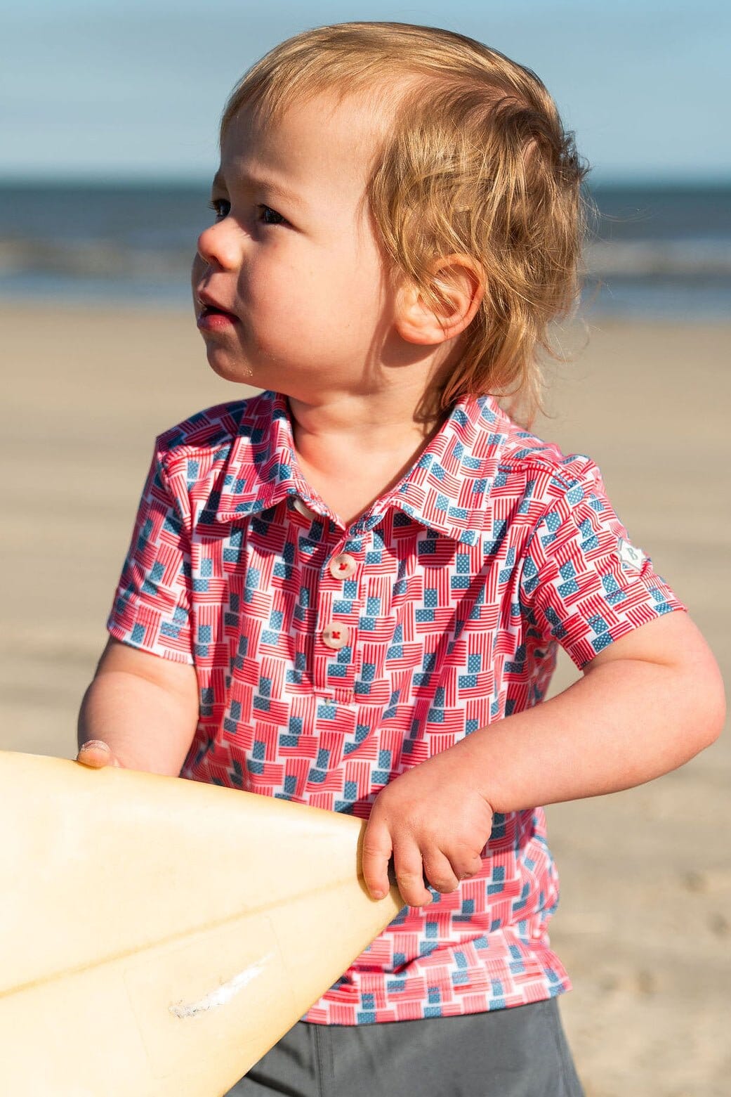 Youth Polo - American Flags Print - BURLEBO